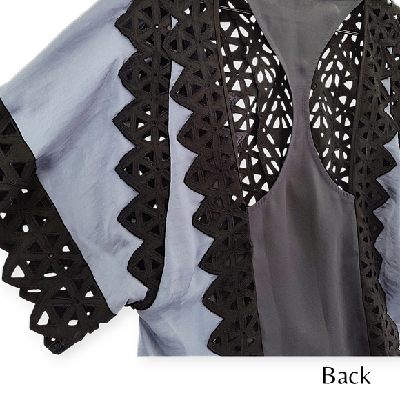 Rebecca Taylor Multicolored Flutter Sleeve Blouse Short Sleeve Womens Size 6 - Picture 10 of 13